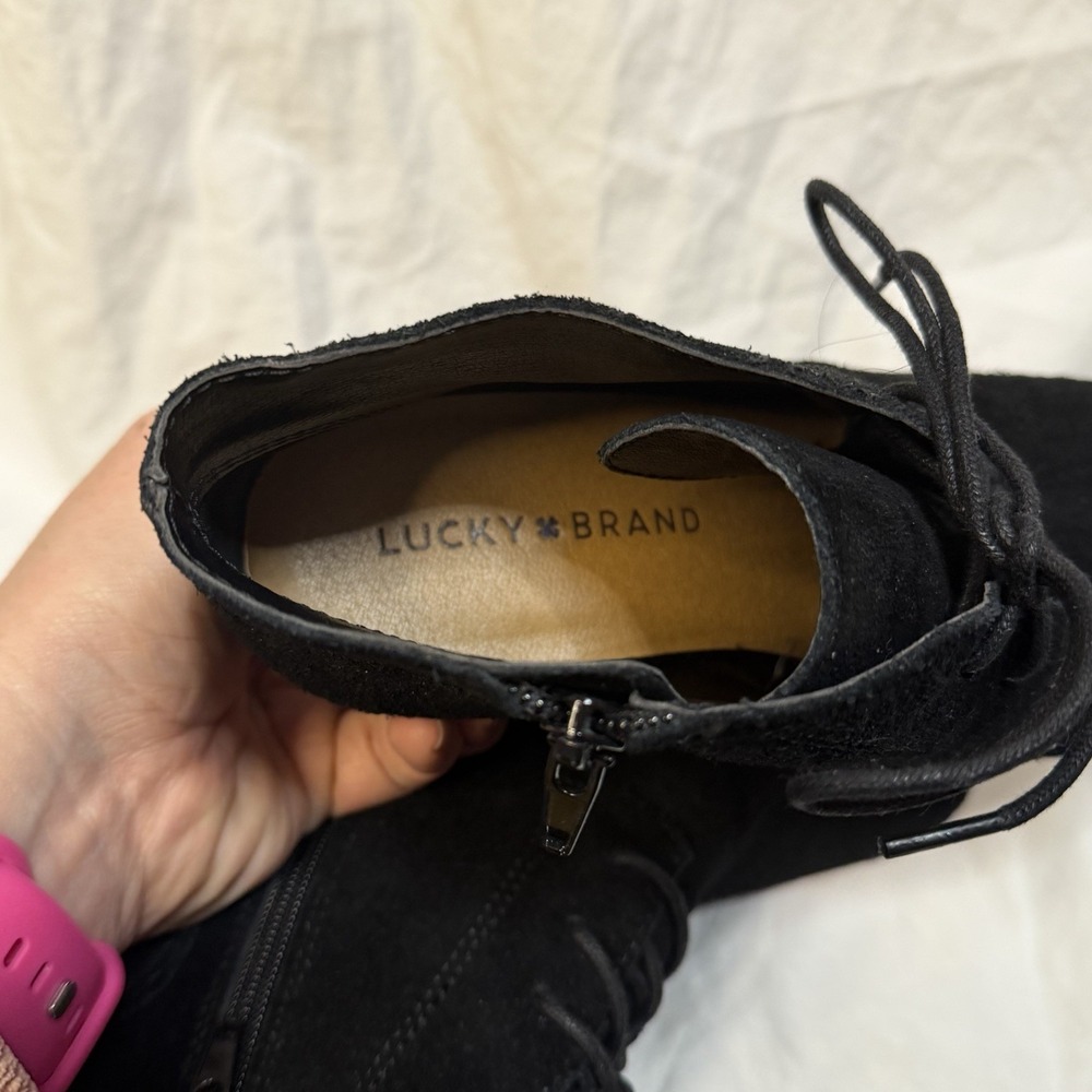 Lucky Brand Women's Shylow Suede Bootie Boho Preppy Black Size 6.5M Wedge Heel - Picture 6 of 7